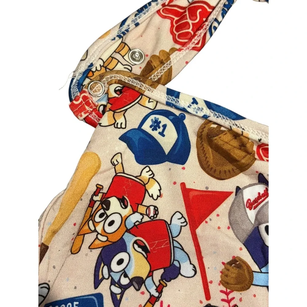 Bluey Bingo Bamboo Baseball Bib Cream Blue Red Sports Theme Snap Closure Unisex